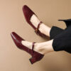 Timeless Sustainable Sheepskin Womens Block Heel Mary Jane Shoes