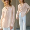 Minimalist Sheer Ramie Lyocell Embroidered Long Sleeve Shirt