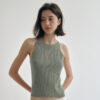 Minimalist Cotton Linen Ribbed Knit Womens Slim Fit Halter Vest