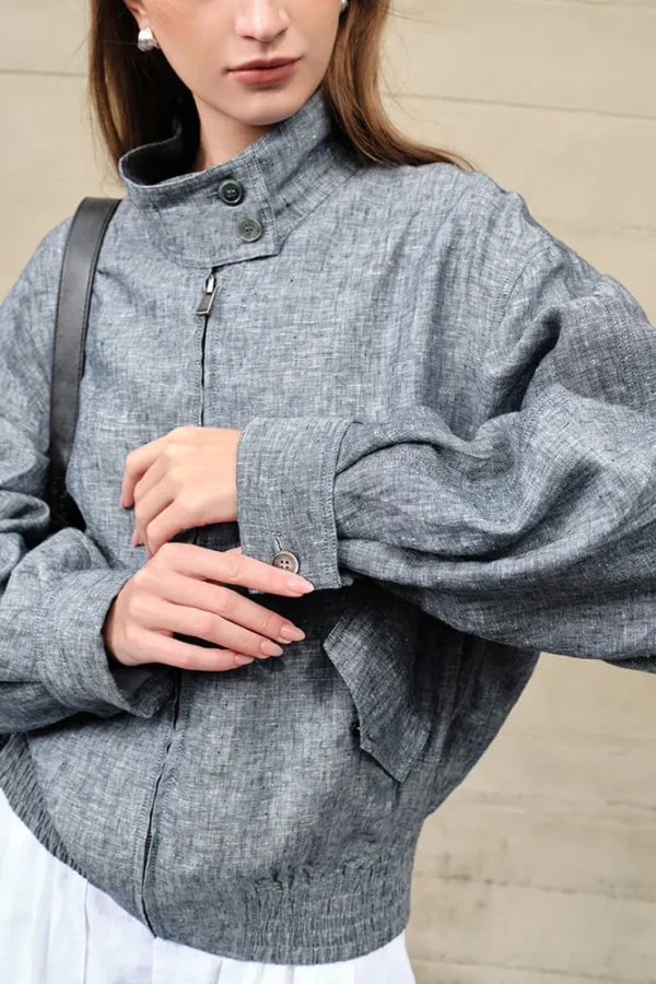 Timeless Yarn Dyed Linen Denim Blue Cropped Jacket