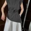 Minimalist Breathable Cotton Blend Womens Asymmetric Hem Cap Sleeve T Shirt