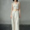 Minimalist Sustainable Breathable Linen Womens Cropped V Neck Cami Top