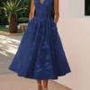 French Riviera Floral Print Stretch Polyester Womens V Neck Midi Dress
