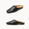 Minimalist Woven Genuine Leather Womens Square Toe Flat Mules
