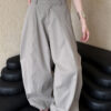 Minimalist Breathable Spliced Cotton Womens Mid Rise Straight Casual Pants