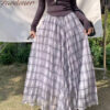 Elegant Breathable Crinkled Plaid Polyester Blend Womens Maxi Skirt