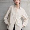 Minimalist Ladder Stitch Cotton Womens Loose Long Sleeve Shirt