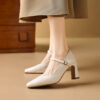 Timeless Sustainable Sheepskin Womens Block Heel Mary Jane Shoes