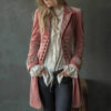 Timeless Pink Embroidered Velvet Womens Midi Coat
