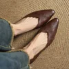 Minimalist Soft Sheepskin Womens Office Pointed Toe Low Wedge Shoes
