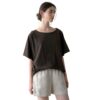 Minimalist Washed Cotton Womens Loose Short Sleeve Crew Neck T Shirt