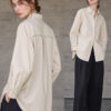Minimalist Ladder Stitch Cotton Womens Loose Long Sleeve Shirt