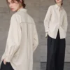 Minimalist Ladder Stitch Cotton Womens Loose Long Sleeve Shirt