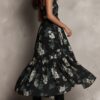 Boho Floral Print Stretchy Polyester Womens Spaghetti Strap Maxi Dress