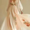 French Riviera 3D Floral Print Breathable Womens V Neck Maxi Dress