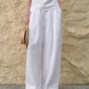 Minimalist Breathable Linen Lyocell Womens Wide Leg Trousers