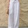 Minimalist Breathable Linen Lyocell Womens Wide Leg Trousers