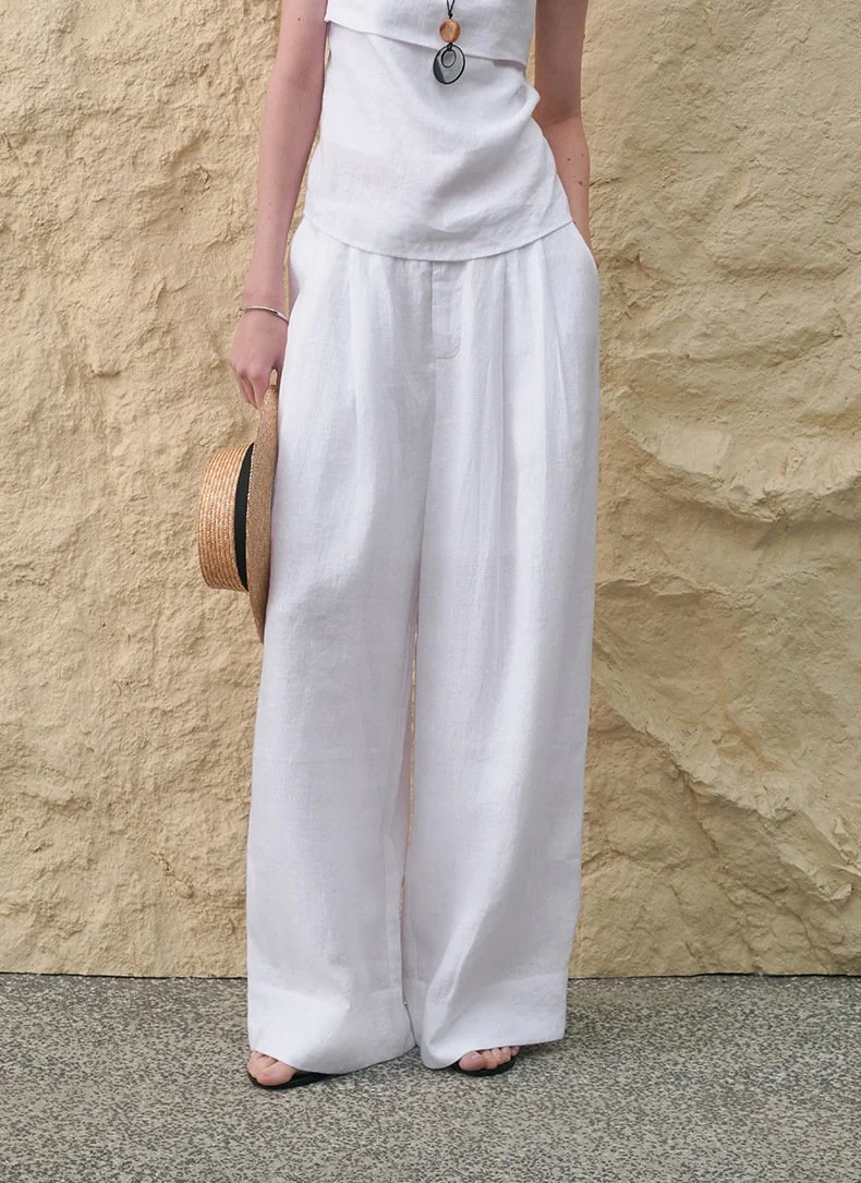 Minimalist Breathable Linen Lyocell Womens Wide Leg Trousers