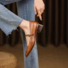 Timeless Washed Leather Womens Square Toe Block Heel Mary Janes