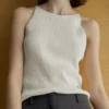 Minimalist Cotton Linen Ribbed Knit Womens Slim Fit Halter Vest