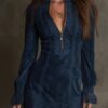 Boho Embroidered Lace Stretchy Polyester Womens Long Sleeve Mini Dress