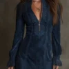 Boho Embroidered Lace Stretchy Polyester Womens Long Sleeve Mini Dress