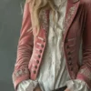 Timeless Pink Embroidered Velvet Womens Midi Coat