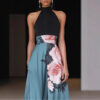 Timeless Floral Print Womens Halter Maxi Evening Dress