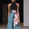 Timeless Floral Print Womens Halter Maxi Evening Dress
