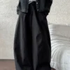 Minimalist Breathable Spliced Cotton Womens Mid Rise Straight Casual Pants