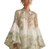 Boho Printed Ruffled Flare Sleeve Stretchy Polyester Womens Mini Dress