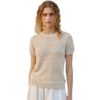 Minimalist Breathable Linen Lyocell Womens Cutout Short Sleeve Top
