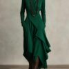 Timeless Stretchy Polyester Womens Turtleneck Irregular Hem Maxi Dress
