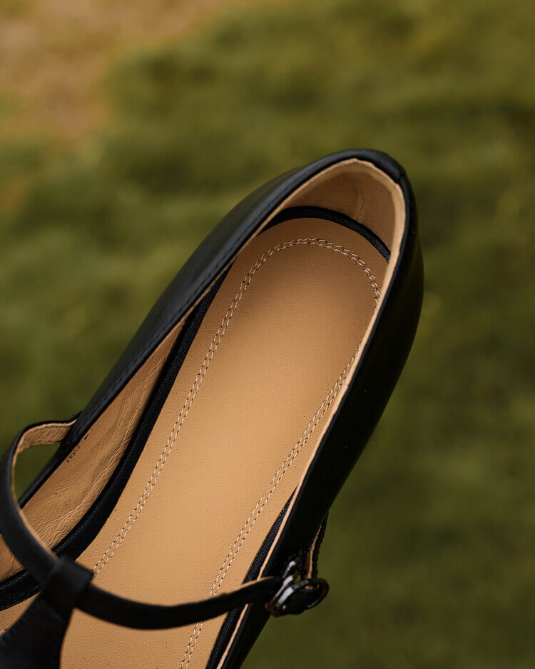 Timeless Genuine Leather Womens Pointed Toe Kitten Heel Mary Janes