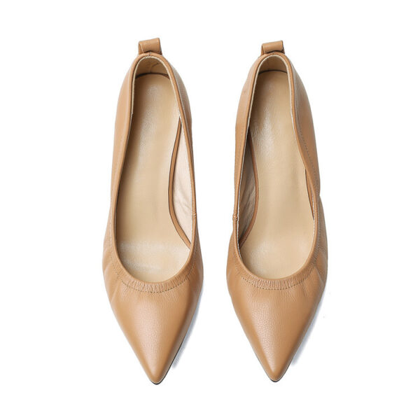 Timeless Grained Cow Leather Womens Pointed Toe Block Heel Court Shoes