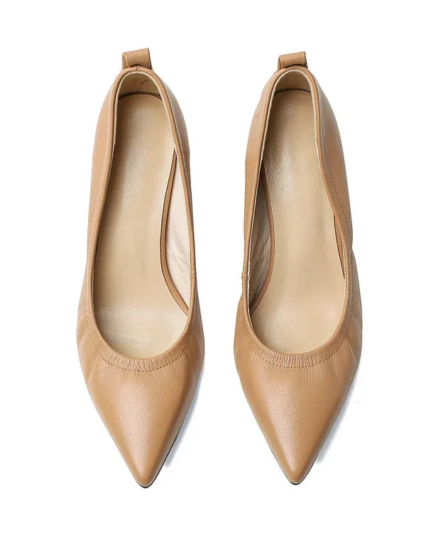 Timeless Grained Cow Leather Womens Pointed Toe Block Heel Court Shoes