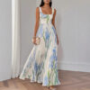 French Riviera Pleated Floral Print Stretch Polyester Womens Maxi Dress