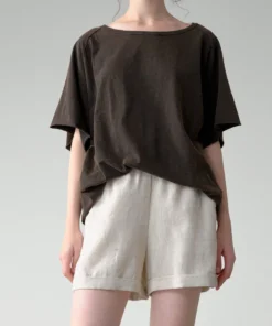 Minimalist Washed Cotton Womens Loose Short Sleeve Crew Neck T Shirt