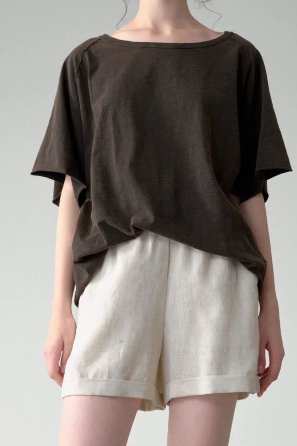 Minimalist Washed Cotton Womens Loose Short Sleeve Crew Neck T Shirt