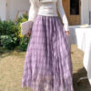 Elegant Breathable Crinkled Plaid Polyester Blend Womens Maxi Skirt