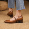 Timeless Washed Leather Womens Square Toe Block Heel Mary Janes