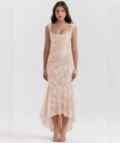 Timeless Jacquard Knit Womens Square Neck Mermaid Maxi Dress
