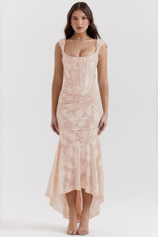 Timeless Jacquard Knit Womens Square Neck Mermaid Maxi Dress