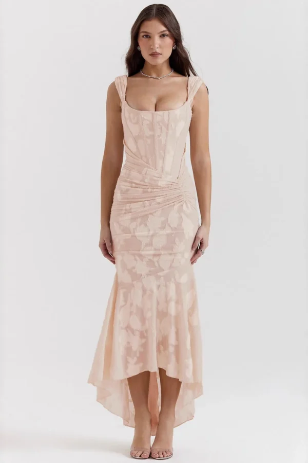 Timeless Jacquard Knit Womens Square Neck Mermaid Maxi Dress
