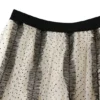 French Riviera Polka Dot Mesh Frilled Womens Tiered Maxi Skirt