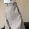 Minimalist Breathable Spliced Cotton Womens Mid Rise Straight Casual Pants