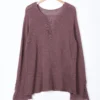Boho Cutout Breathable Linen Lyocell Blend Womens Loose Knit Top