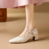 Timeless Sustainable Sheepskin Womens Block Heel Mary Jane Shoes