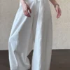 Minimalist Breathable Spliced Cotton Womens Mid Rise Straight Casual Pants