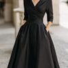 Elegant Timeless Stretch Polyester Womens Lapel High Waist Midi Dress
